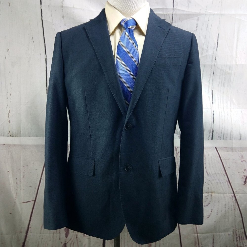 JF J Ferrar Slim Fit 42R 2 Button Bluish Gray Stitched Lapel Suit Blazer Jacket